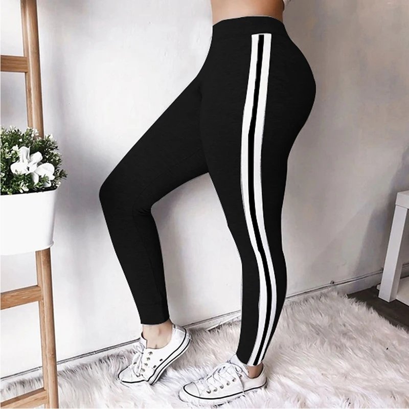 Plus Size Clothing for Women Seamless Booty Lifting Leggings New Black Gray Sport Gym Workout Striped Stretchy Pants High Waist