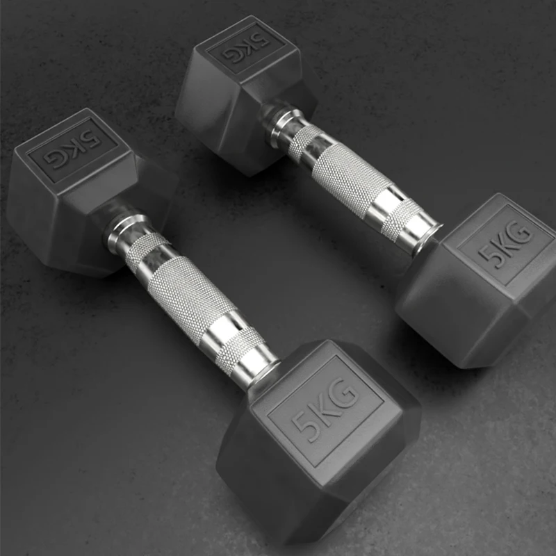 Six Corner Fixed Dumbbells Men with Rubber Cover for Fitness Bodybuilding (Single)