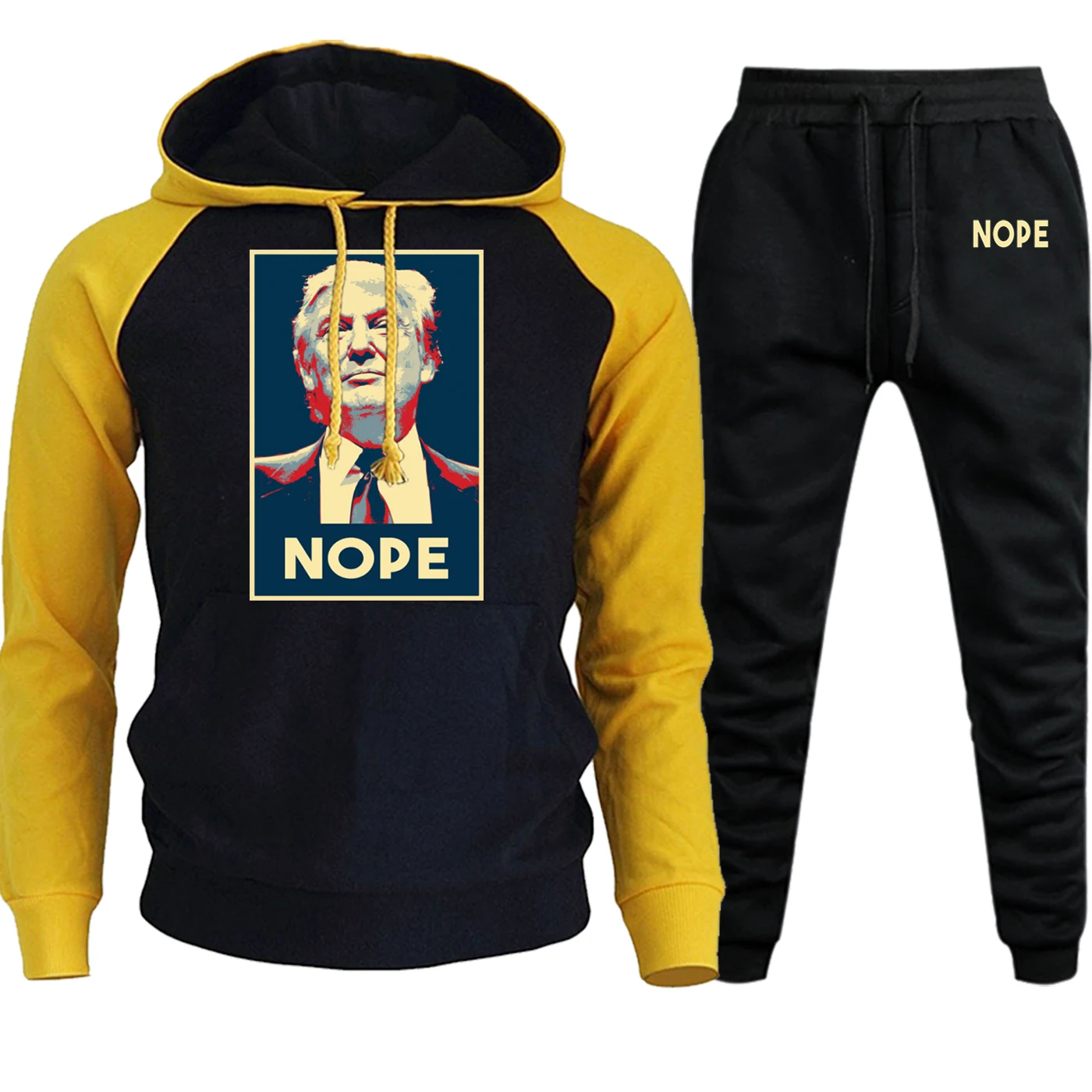 Nope Trump, Забавный принт, осень, с капюшоном, Мужской реглан, уличная одежда, осень-зима, костюм, мужские флисовые толстовки+ штаны, комплект из 2 предметов