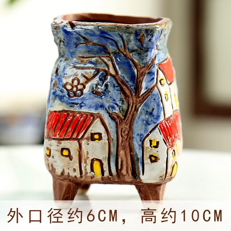 Корейский окрашенный суккулент керамический горшок пасторальный ветер ручная роспись керамический цветочный горшок креативная грубая керамика мульти-мясной горшок