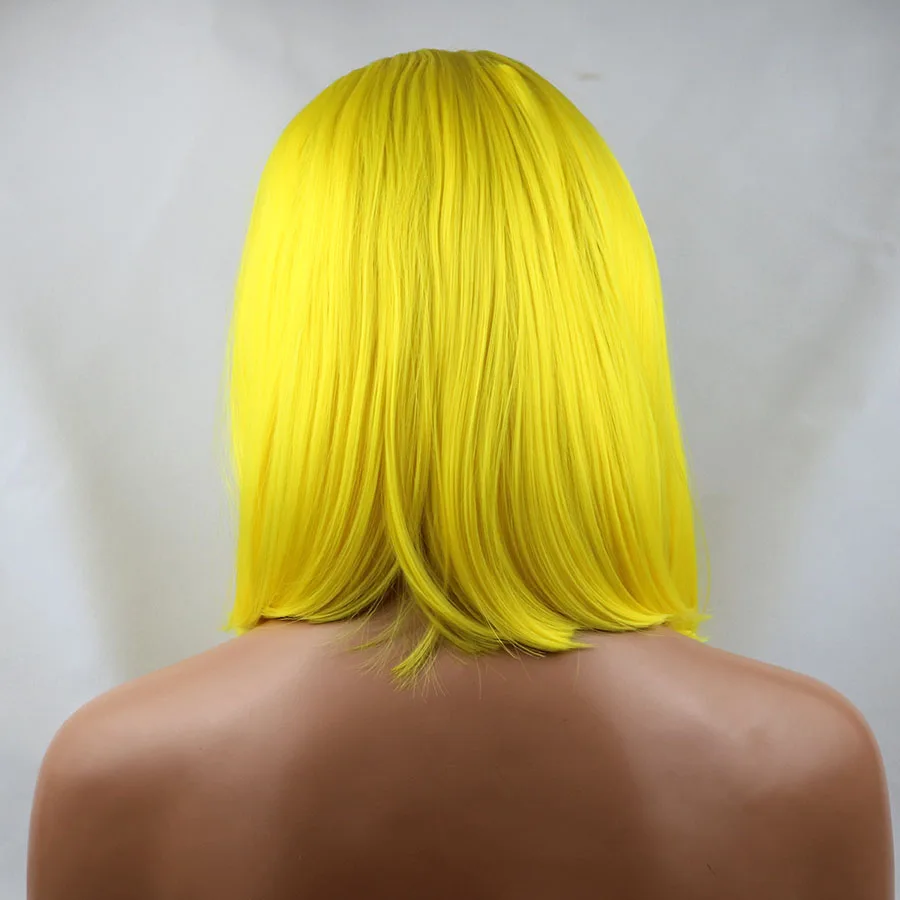 Мягкий светильник для волос желтый натуральный прямой короткий Боб термостойкие синтетические парики на кружеве для женщин вечерние парики