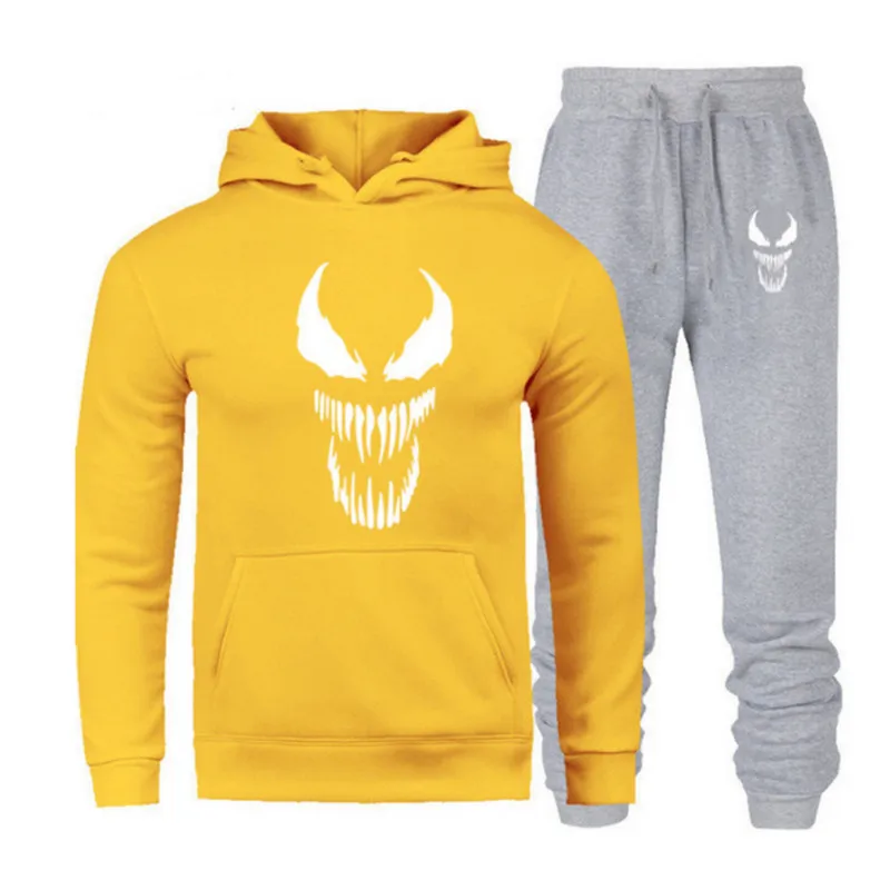 Новинка, брендовый спортивный костюм, модный, Venom, мужская спортивная одежда, два предмета, наборы, все, хлопок, флис, Толстая Толстовка с капюшоном+ штаны, спортивный костюм для мужчин