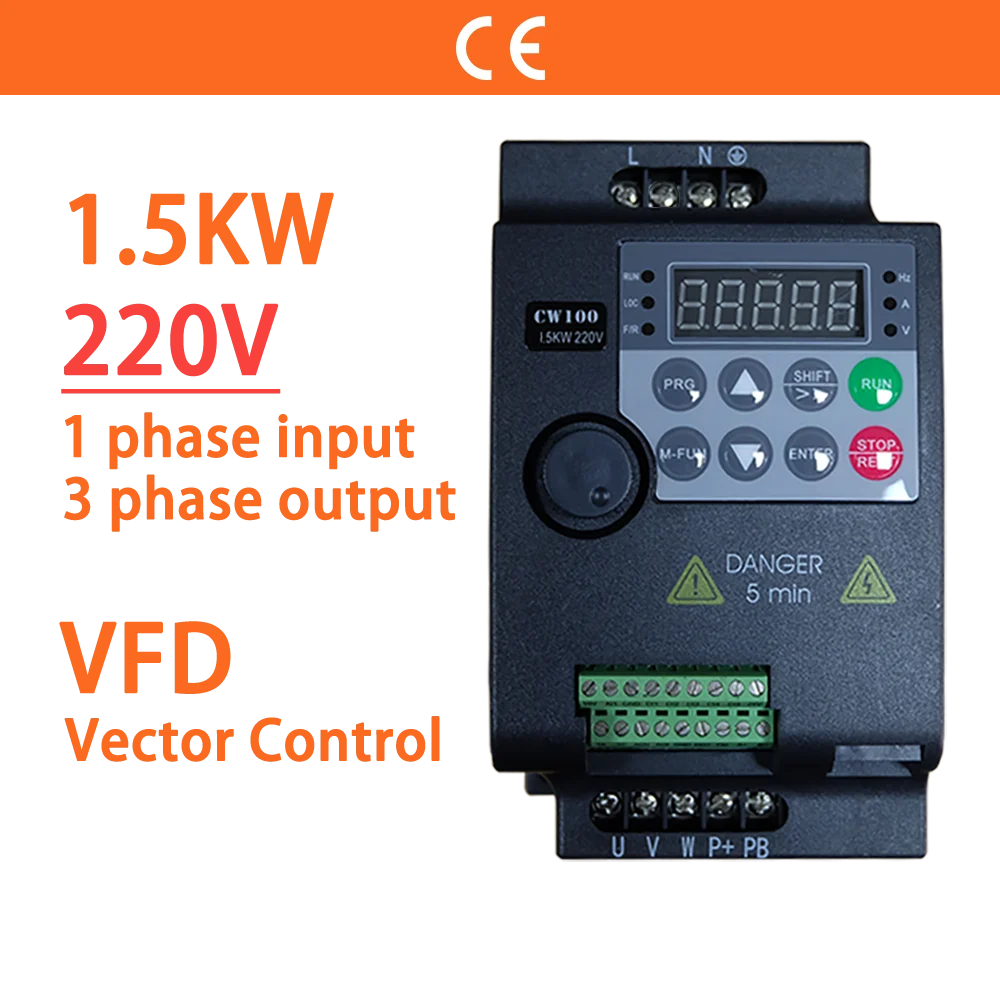 

1.5KW 220V 1 Phase Input 3 Ph Output 2HP Economical Mini VFD Variable Frequency Drive Converter for Motor Speed Control Inverter