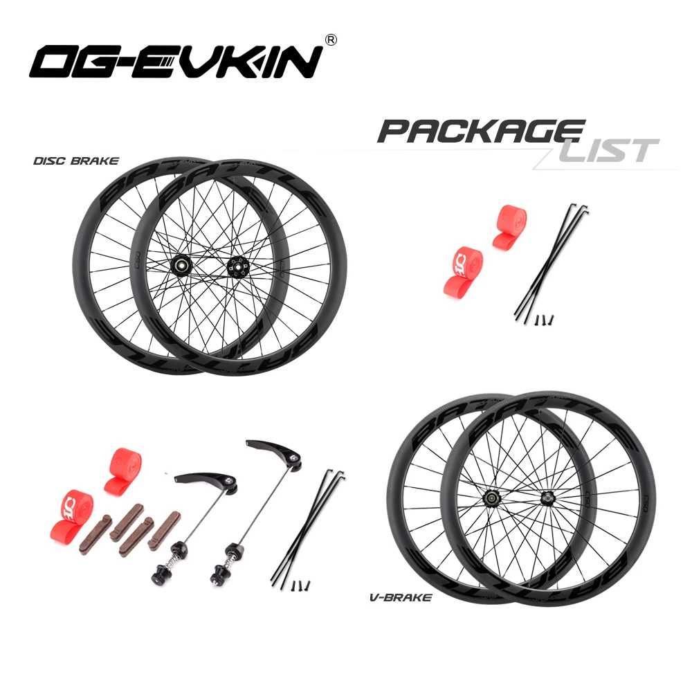 OG-EVKIN RW-002 карбоновые колеса Clincher 50 мм Глубина 25 мм Наружная ширина v-тормоз/дисковый тормоз карбоновое колесо для шоссейных велосипедов 700c колесная