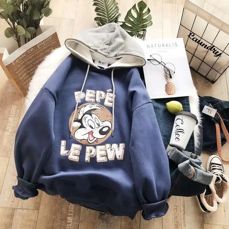 blue regular style Осень весна японский женский Harajuku Красивый Веселый мультяшный базовый худи с капюшоном женская верхняя одежда теплые толстовки XXL - Цвет: blue regular style