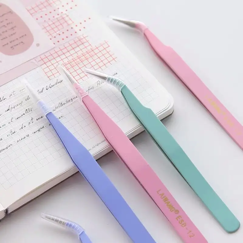 MINKYS Candy Color 1PC Tweezers For Journal Sticker School Stationery steel tweezers