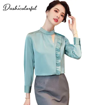 

Ruffle Ladies Blouses White Green Elegant Office Blouse full Sleeve Plus Size Womens Tops Clothing women's shirt 2020 autumn