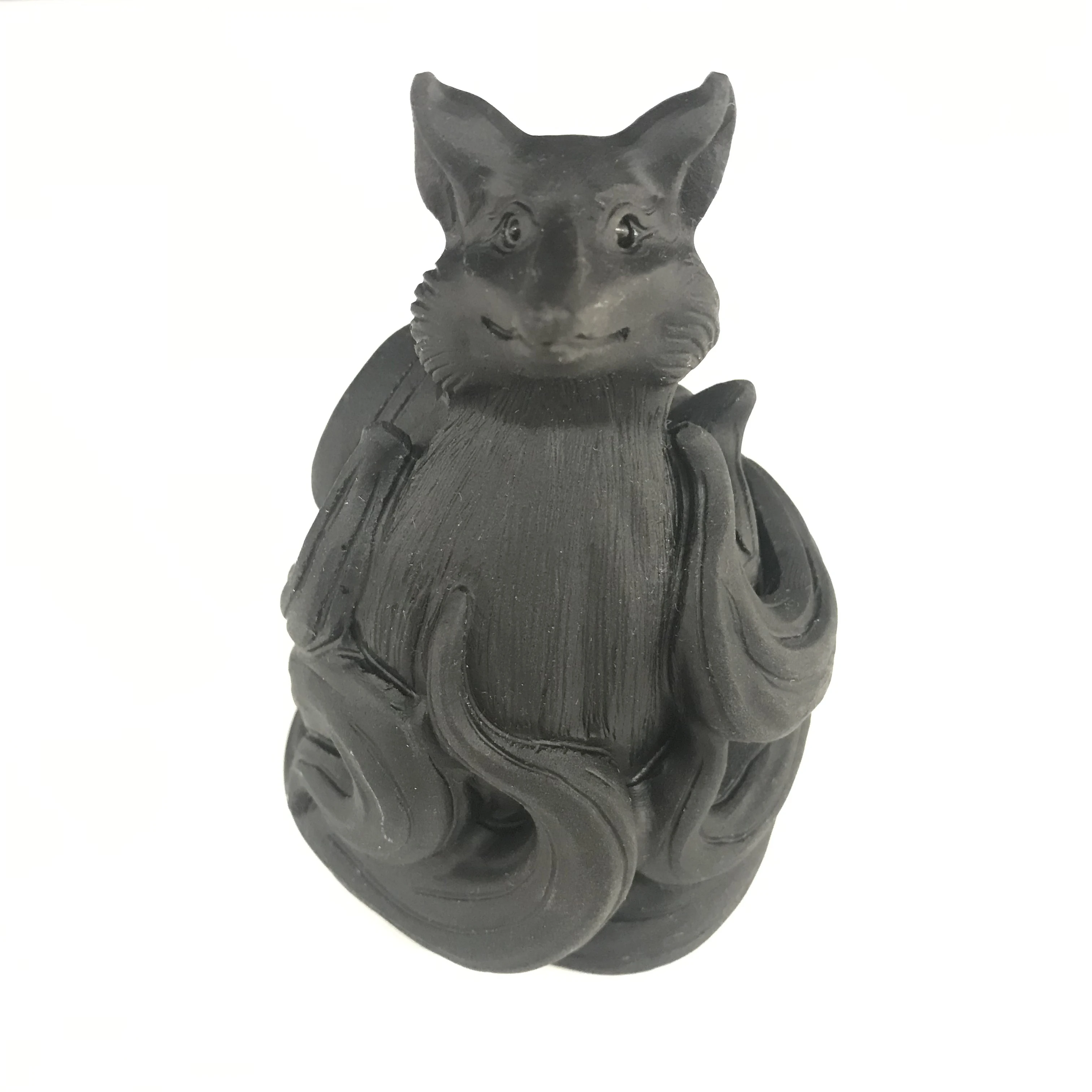 

High Quality Black Obsidian & Pink Opal Nine-tailed Fox Shape Stone Hand Crafted & Polished For Gift &Home Decor WT