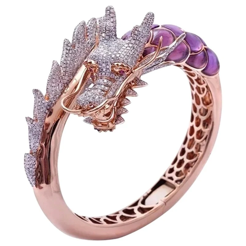 Unique Style Female Dragon Animal Ring 18KT Rose Gold Engagement Ring Vintage Wedding Band Rings For Women