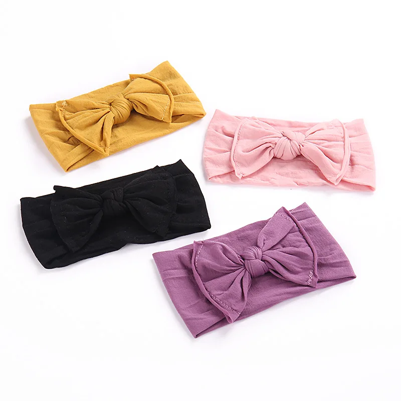 Wide Bow Nylon Headbands Baby Girls Soft Elastic Nylon Head Bands Candy Colors Cross Bow Turban Bebes knot Head Wraps Hair Bands