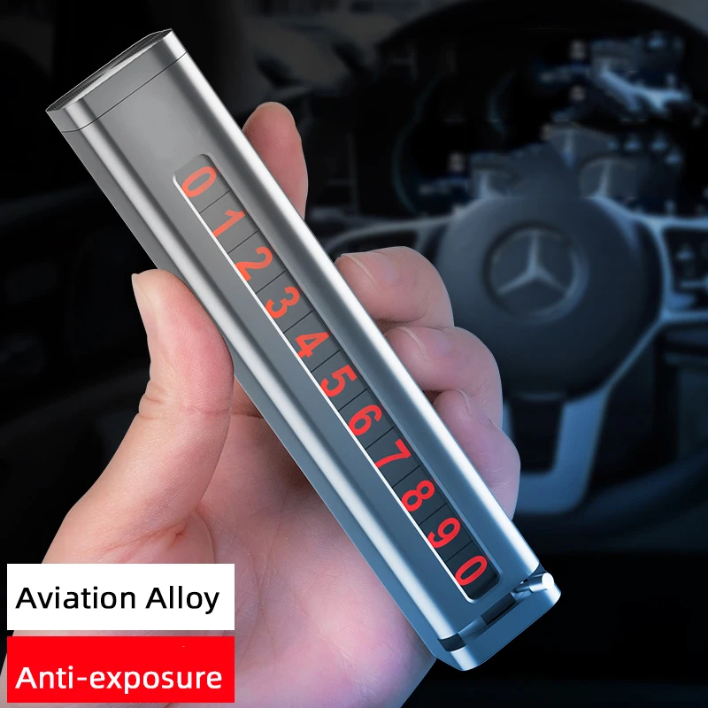 

Metal Car Temporary Parking Card Luminous Number Hidden Double Sided Car Styling Parking Phone Number Plate with 3M Sticker