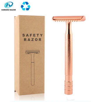 

HAWARD Rose Gold Razor Double Edge Safety Razor Colsed Comb Shaving Razor Non-slip Handle Manual Razor Free 10 Blades