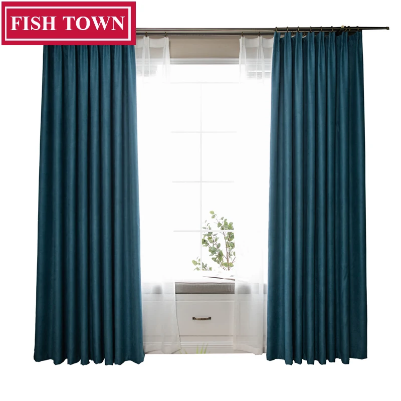 

FISH TOWN Solid Color Velvet Modern Home Decoration Curtains Support for Custom Made Curtain Drape For Living Room Window