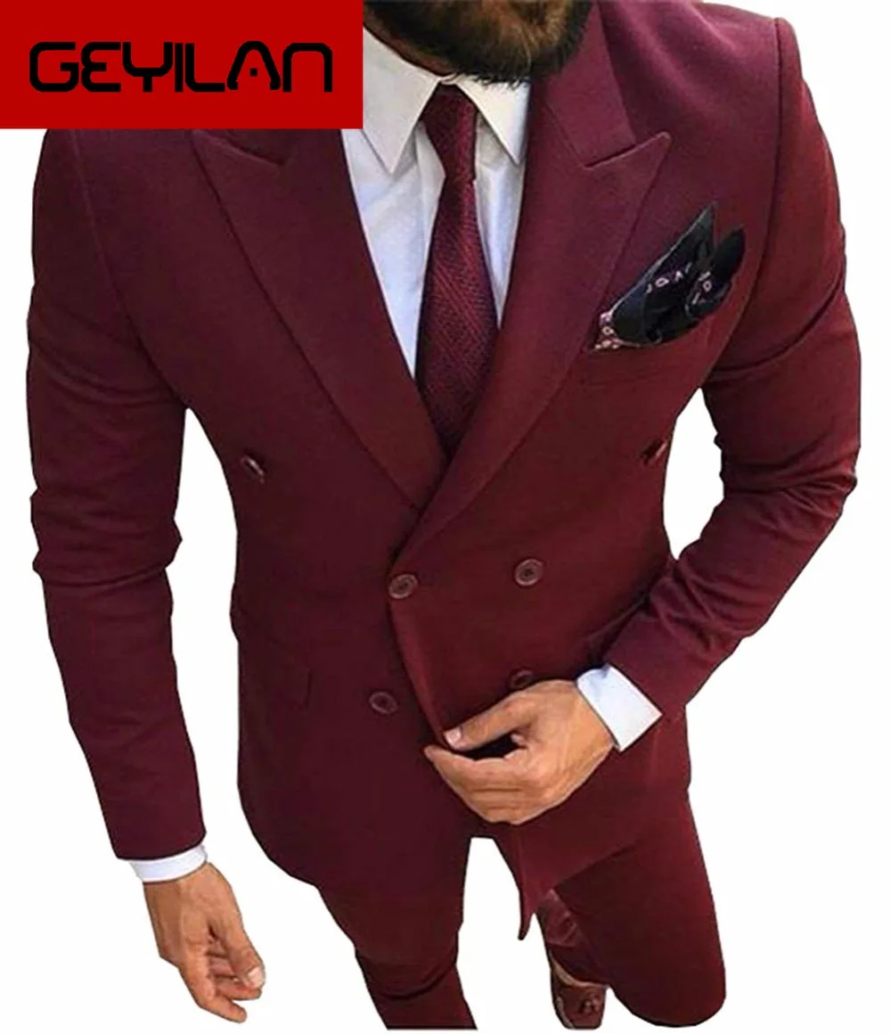 

Men's 2 Piece Suits Slim Fit 2018 Double Breasted Wedding Suit for Men Formal Evening Party Blazers Jacket+Pants+Tie