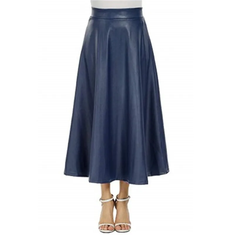 Элегантная облегающая юбка средней длины, кожаная юбка, модная, высокая талия, трапециевидная, большой дизайн, уличная одежда, популярная, искусственная кожа, Зимняя юбка в стиле пэчворк - Цвет: Королевский синий