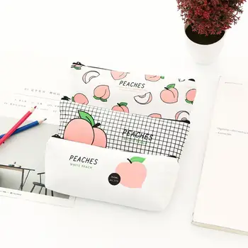 

Lovely Peach Pencil Case Canvas Stationery Bag Zipper Pouch School Student Gift