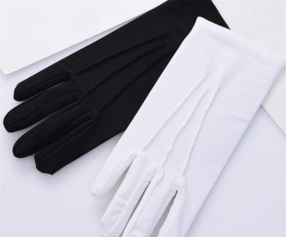 1 Pair Men's Spandex Thin White/black Driving Absorb Sweat Non-slip Gloves Stretch Three Tendons Decoration Etiquette Gloves