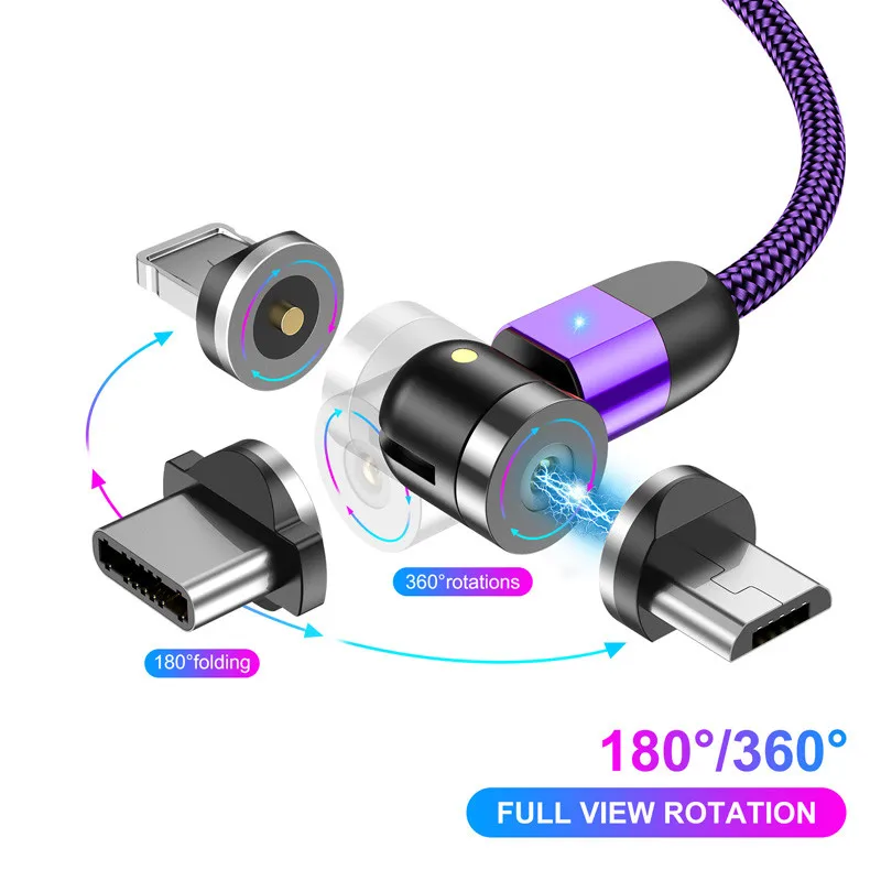 Магнитный телефонный кабель Lovebay с поворотом на 180 ° + 360 Micro USB Type C зарядное
