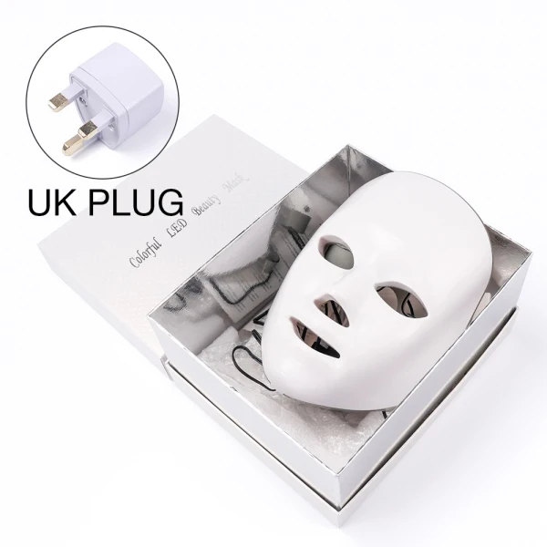 7 цветов светильник светодиодный маска для лица Омоложение кожи уход за лицом Лечение Красота анти акне светильник терапия отбеливающий инструмент - Цвет: UK Plug Box
