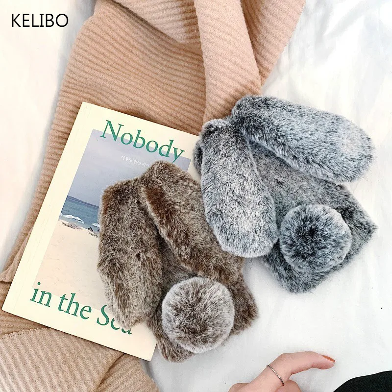 Winter Warm Cute Rabbit Case For Huawei P20 P30 Pro P8 P9 Lite Chrismas Gift Plush Fur Soft Silicon Phone Case For Mate 20 Pro