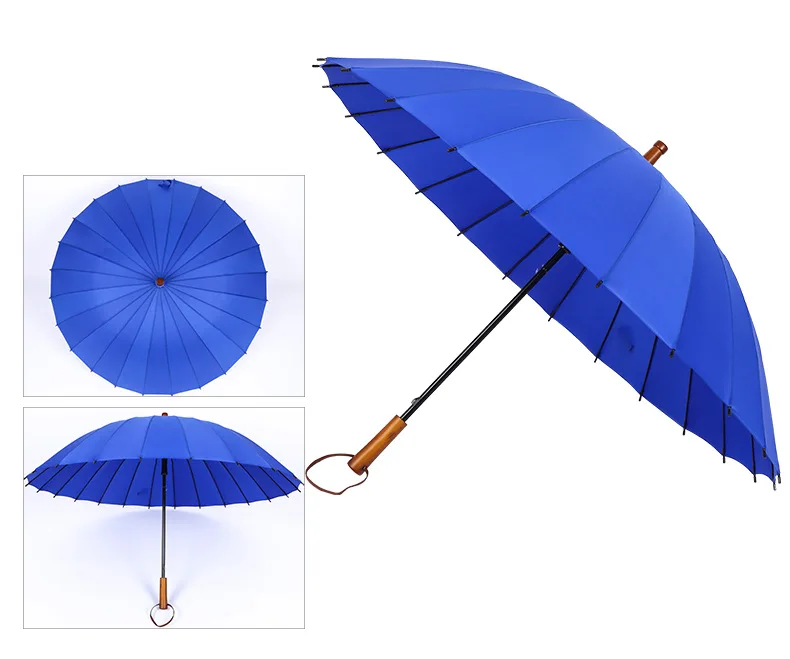 Большой зонт от дождя 24K с длинной ручкой для мужчин, Одноцветный зонт для гольфа с ветрозащитной деревянной ручкой, большой зонт для мужчин, подарок