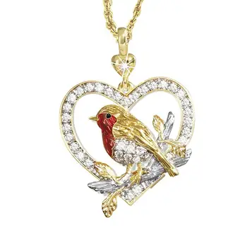 

Women Rhinestone Robin Bird Heart Pendant Clavicle Chain Necklace Bohemian Necklaces for Women Vintage Layer Jewelry Gift