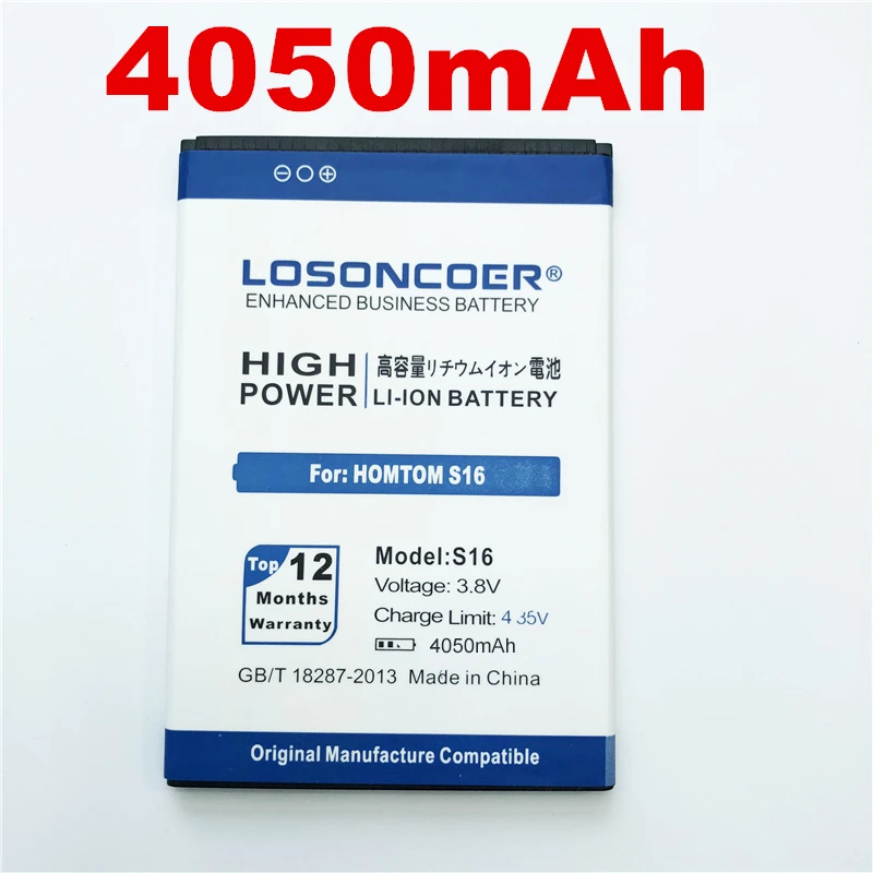 

100% Original LOSONCOER S16 Battery 4050mAh For HOMTOM S16 Mobile Phone Battery