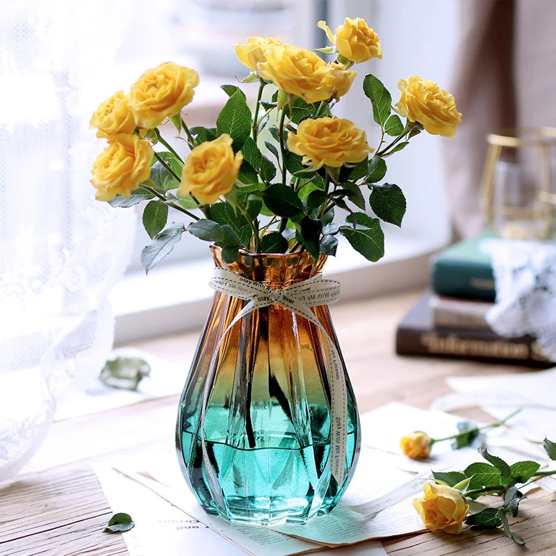 Скандинавская прозрачная на открытом рынке Цветочная ваза с цветным градиентом Экологичная стеклянная ваза, домашний декор аксессуары фигурки растения ваза