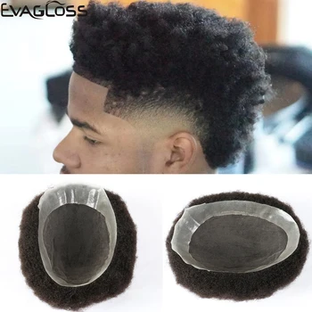 

EVAGLOSS Austrlian Afro Kinky Curly Color Swiss Lace with Thin PU Base Indian Human Remy Hair Men's Toupee Wig for Black Men