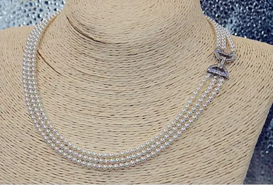 

3 rows 7-8mm freshwater round white pearl necklace 18"19"20"