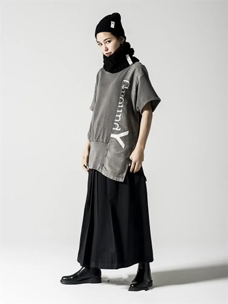 Spring and summer new European and American style loose wide-leg trousers for men culottes black youth fashion pleated trousers