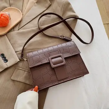 

Popular Simple Female Daily Bag Fashion Leather Shoulder Handbags Women Stone Pattern Crossbody Bag Square Trunk