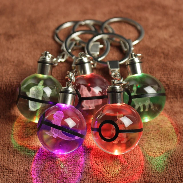 Colorful 3D Laser Engraving Crystal Character Ball LED Keychain For Kids Christmas Birthday Gifts 3