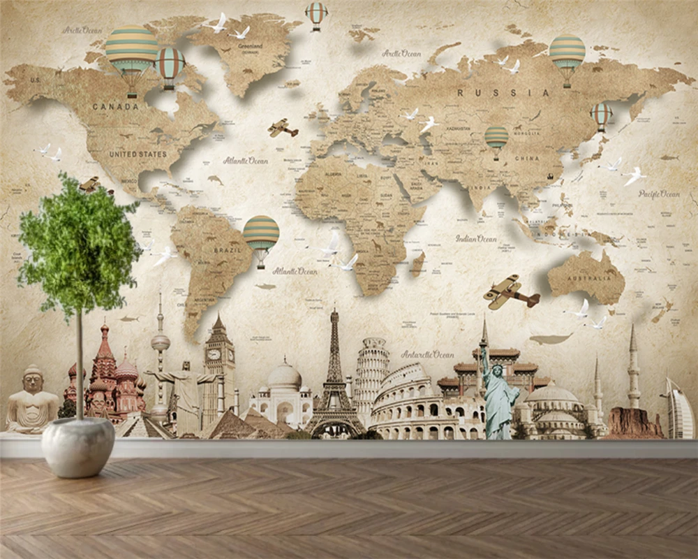Custom Wallpaper World Map Places Of Interest Architecture Tv Background Murals Home Decoration Living Room Bedroom 3d Wallpaper Tv Background Custom Wallpaper3d Wallpaper Aliexpress
