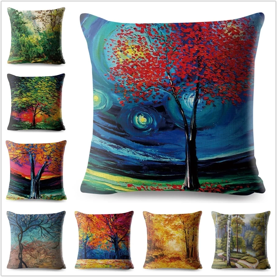 

Colorful Trees Flowers 45x45 Cushion Cover Throw pillow cover Case クッションカバー 쿠션커버 living room Decorative pillows for sofa car