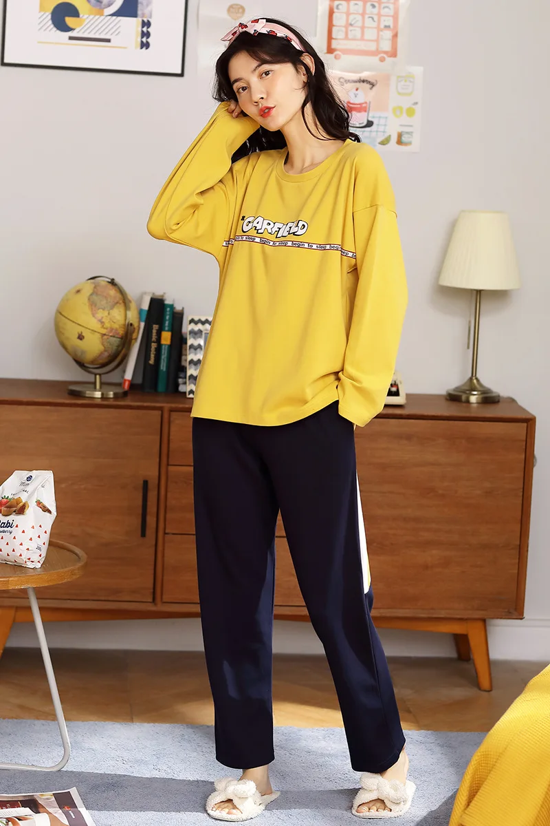 

2019 Pajamas Women's Spring And Autumn Pure Cotton Korean-style Pullover Tracksuit Sweet Long-sleeve Suit Students Long Sleeve T