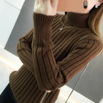 

style Pullover super hot thickened knitted base coat with long sleeves inside Korean loose high neck sweater for women