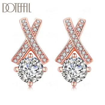 

DOTEFFIL 925 Sterling Silver Rose Gold Hollow White AAA Zircon Earring For Woman Fashion Party Wedding Engagement Party Jewelry