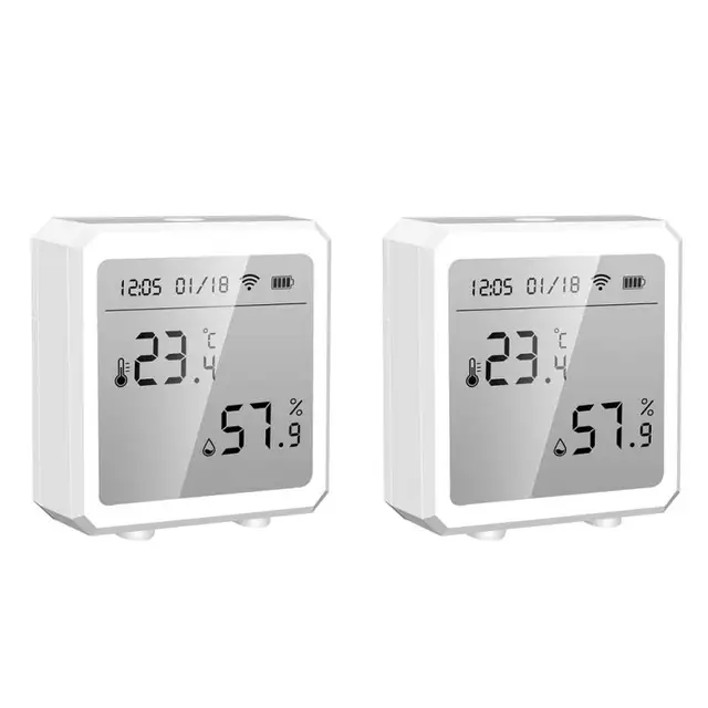 Tuya Smart Life WiFi Temperature & Humidity Sensor Bluetooth-compatible Thermometer With LCD Display For Alexa Google Home 2PCs White