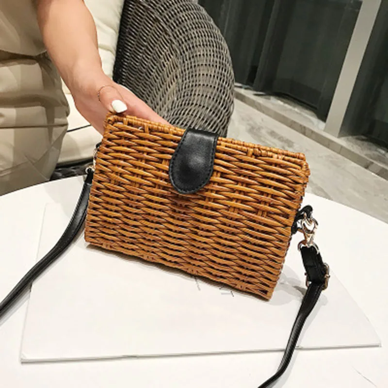

High quality Stylish Straw Woven Handbags Women Summer Simple Fashion Simple Thin Tote Hand Woven Beach Bag Straw Shoulder Bag