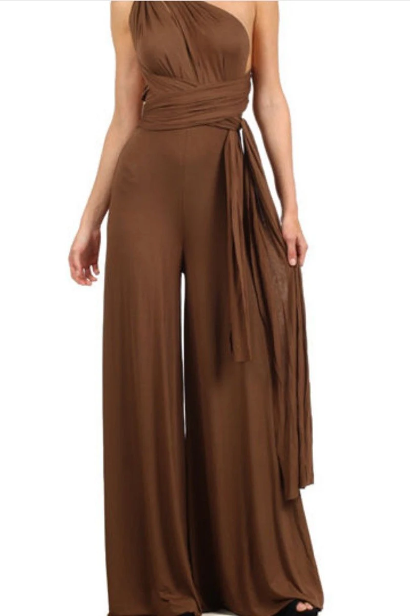 2021 Summer Fashion New Women's Solid Color Multi-rope Multi-wear Cross-sexy Tie-up High-waisted Body Temperament Jumpsuit