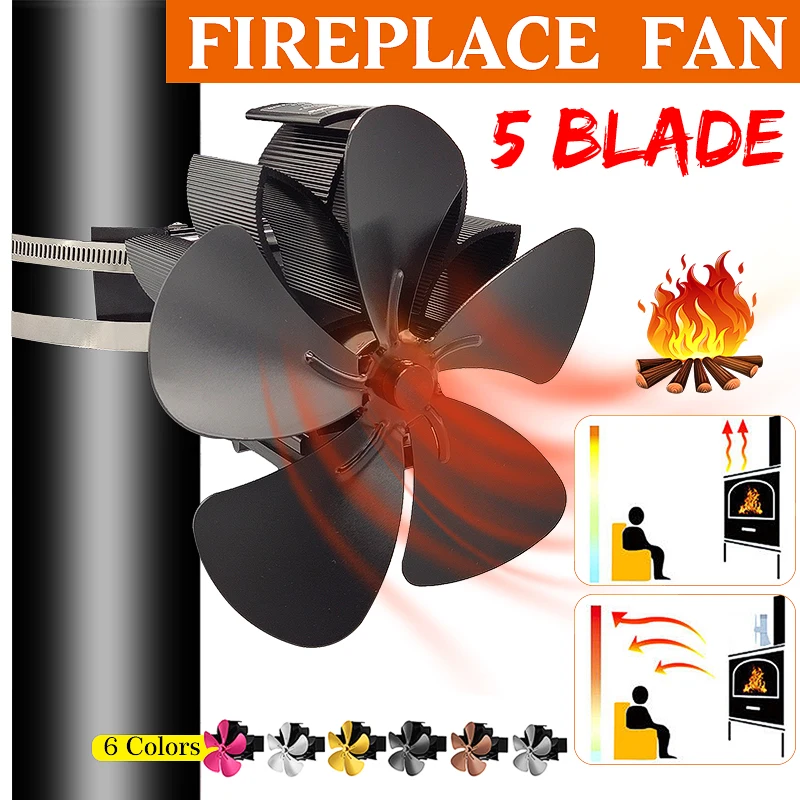 7.1inch Wall Mounted 5 Blade Heat Powered Stove Fan komin Log Wood Burner Eco Friendly Quiet Fan Home Efficient Heat Distribute