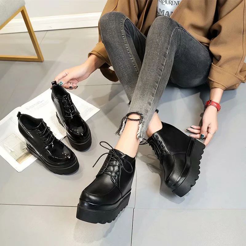 Zapatos informales de charol con plataforma alta para mujer, cuña para otoño invierno, zapatillas con de altura de 12 CM, BC 33|Zapatos vulcanizados de mujer| - AliExpress