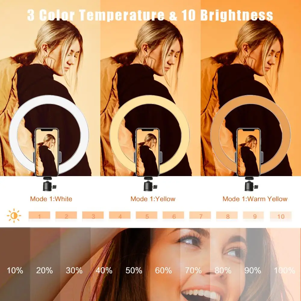 Светодиодный кольцевой светильник 10 дюймов студийный 3 режима режимов уровень