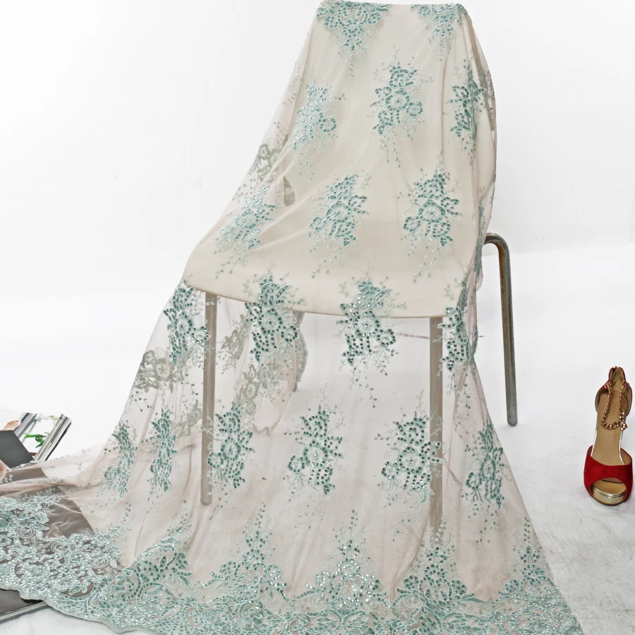 5 ярдов сетка вышивка блестками Ткань свадьба ткань для платья с вышивкой пятно