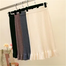 Новинка весны, женские плиссированные теплые вязаные юбки с высокой талией, длинная Повседневная модная женская юбка миди, женская одежда Faldas D499