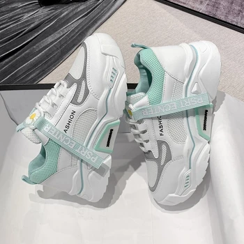 

Chunky Sneakers Platform Fashion Designers Brand Vulcanized Shoes Woman Lace Up Sports Mesh Casual Shoes 2020 Tenis Female 5cm