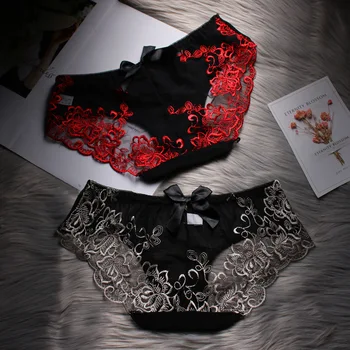

Perspective Lace Embroidered Triangle Panties T Pants Ray Empty Transparent Sexy Panties Women's Temptation Low Waist Thong
