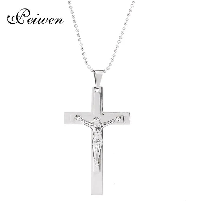 

Jesus Cross Pendant Necklace Stainless Steel for Men Women Couple Charm Necklace Jewelry Silver Color Beads Chain Choker Gift