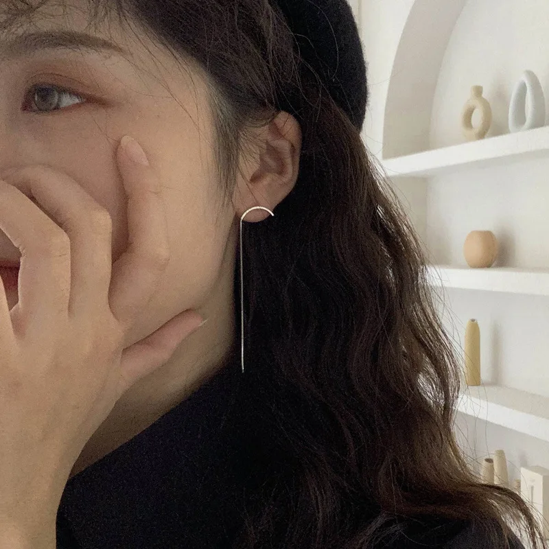 Geometric Line Drop Earrings Asymmetrical For Women New Fashion Korea